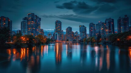 Naklejka premium Cityscape Reflections at Dusk
