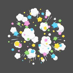 煙と星が広がるかわいい爆発のエフェクト素材