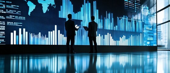 Strategic Analysis of Economic Growth: Collaborative Business Professionals Examining GDP Charts and National Income Data on Digital Interface