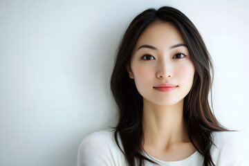 Fototapeta premium Beautiful young asian woman with clean fresh skin on white background. Face care, Facial treatment concept