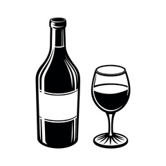 Bottle of wine or shaipan with a glass.vector illustration on a white background