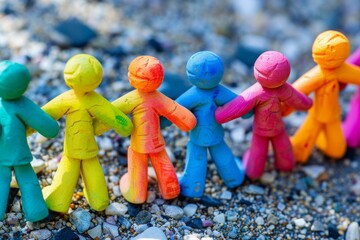 Multi-colored figures of people made of plasticine