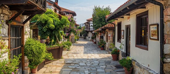 Fototapeta premium Cobblestone Street in a Charming European Village