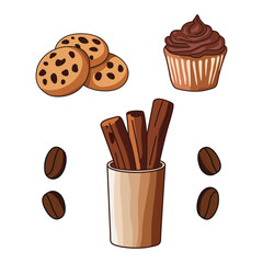 Vector Set of Beans, Cookies, and Cinnamon Sticks