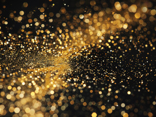 Abstract Gold Glitter and Bokeh on Black Background
