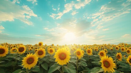 Obraz premium Garden view of blooming sunflowers