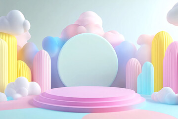 podium backdrop for product display with pastel and dreamy colors background