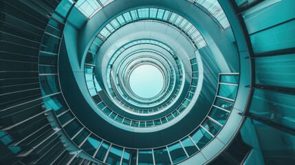 Naklejka premium Spiral staircase inside a modern cylindrical building with glass floors