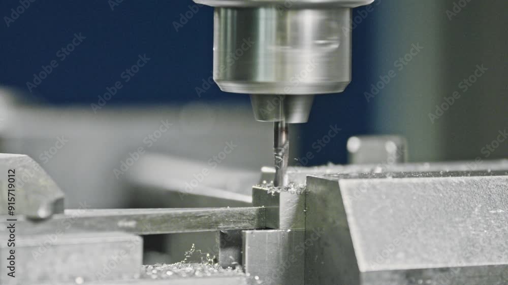 Poster precision cnc milling machine executing meticulous metal cutting with modern techniques. close-up of