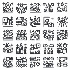 Fototapeta premium ESG Icon editable stroke outline icons set. Environment, social, governance, sustain, development, achievement, earth and ecological. Vector