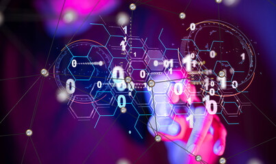 Neural network 3D illustration. Big data and cybersecurity