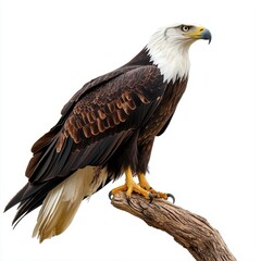 Naklejka premium African fish eagle perched gracefully on a branch against a white background