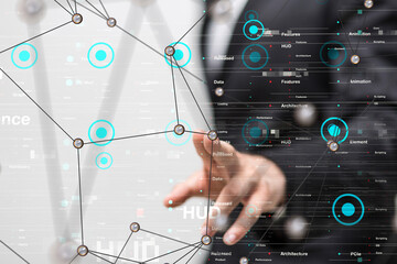 Neural network 3D illustration. Big data and cybersecurity