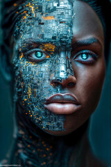 Portrait d'homme africain entre l'humain et la technologie