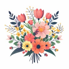 Colorful flower bouquet in flat vector art design for card template