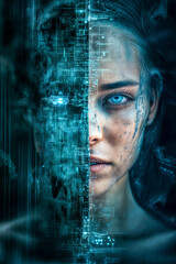 Portrait de femme entre l'humain et la technologie