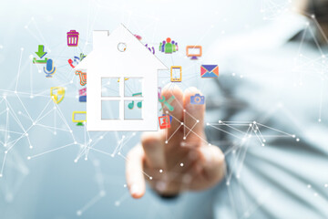 home data. Digital cyberspace with particles and Digital data network connections concept.