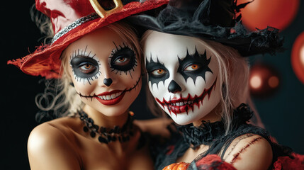 Obraz premium Explore a captivating collection of seductive models showcasing both good and bad character costumes for Halloween, perfect for creative inspiration and themed events.