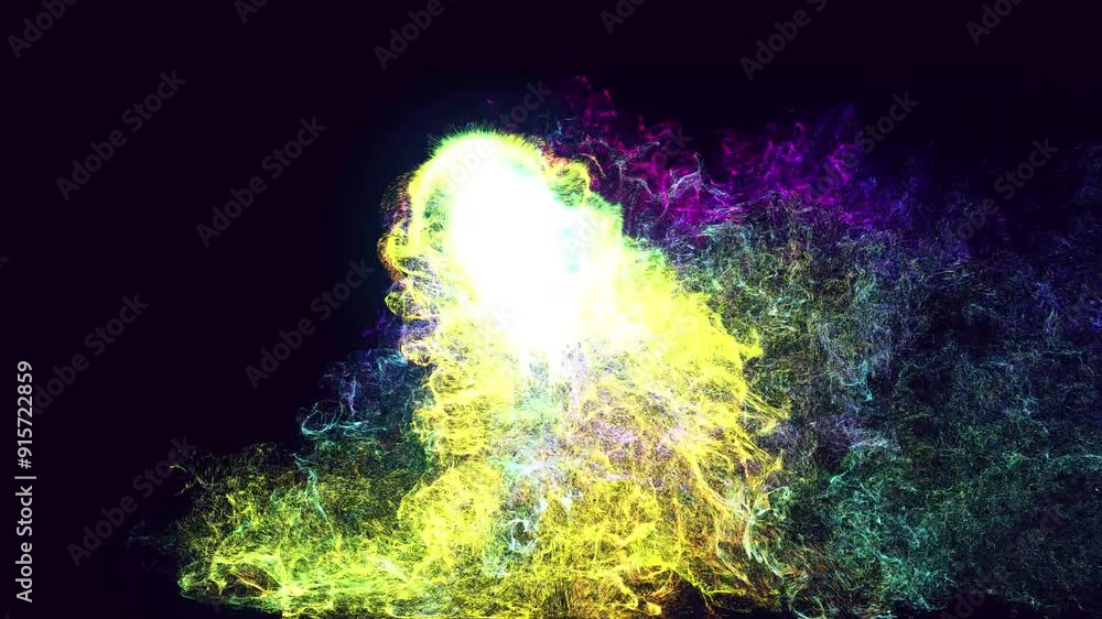 Poster glow particles spread like ink effect. luma matte as alpha channel. emitter ball emit swirl of glow 