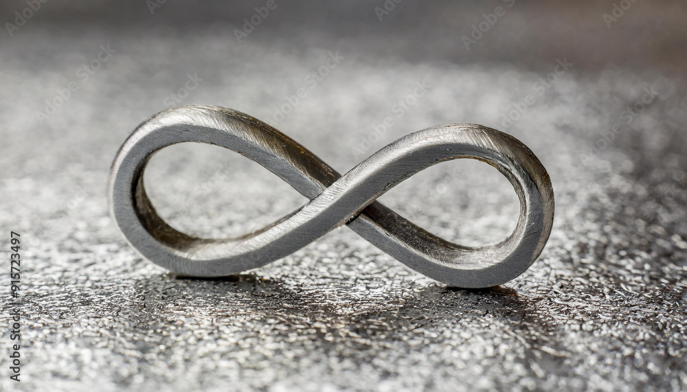 Wall mural metal infinity sign on grungy silver background. concept of eternity, endless and unlimited. close-u