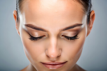 A woman with long eyelashes and a light makeup look. She has a smile on her face