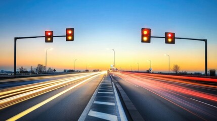 Urban traffic lights streaking at dusk