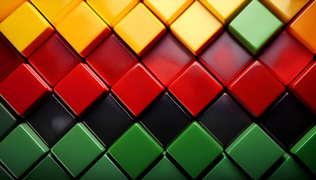 Colorful arrangement of geometric shapes in red, yellow, green, and black