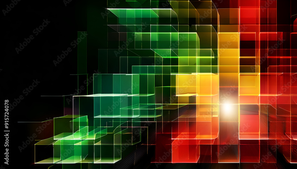 Poster abstract geometric shapes in vibrant colors creating a dynamic visual effect