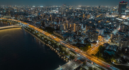 Beautiful aerial view of Asakusa, Tokyo