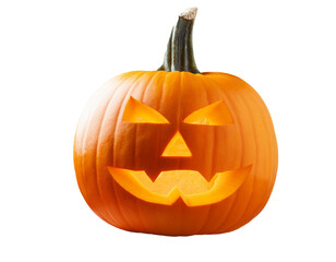 K&uuml;rbis mit geschnitztem Gesicht, isoliert auf wei&szlig;en Hintergrund, Freisteller, Transparent 