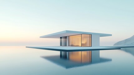 Fototapeta premium Minimalist White House on Water with Reflection