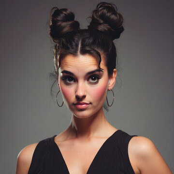 Glamour Moderno: Mujer Elegante con dos chongos en el Cabello