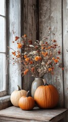 Rustic Autumn Table with Pumpkins and Decor