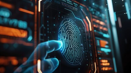 A secure login interface displaying a digital fingerprint scanner, enhancing authentication security for user accounts
