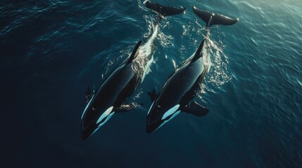 Fototapeta premium Two Orcas Swimming in the Deep Blue Ocean