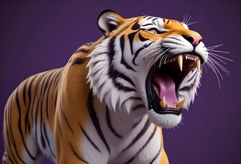Ferocious tiger in studio with different colour of  backgrounds