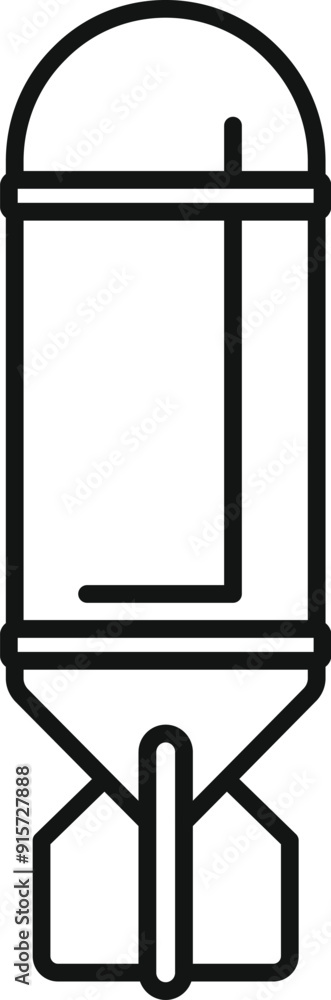 Poster simple black and white icon of an aerial bomb falling down with a simple design