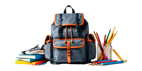 Student’s Essentials Backpack Isolated on a Transparent Background school supplies 