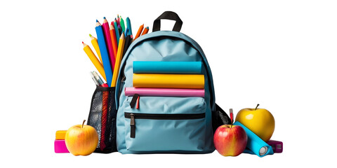Ready for School Backpack Isolated on a Transparent Background colorful bag with school supplies