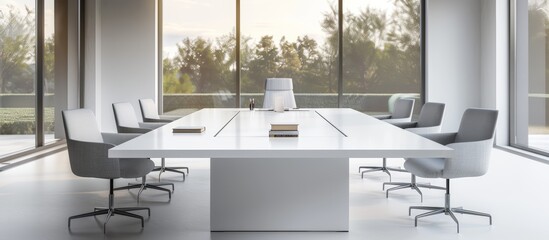 modern dining room with round tables and chairs, large windows overlooking the mountainous landscape