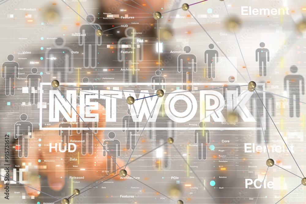 Poster Global network. Blockchain. 3D illustration. Neural networks and artificial intelligence. Abstract