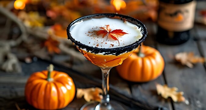 Halloween or fall cocktail pumpkin with black rim