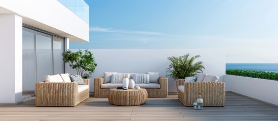 sofa in an elegant living room, complemented in the style of bohemian accents like colorful geometric patterns