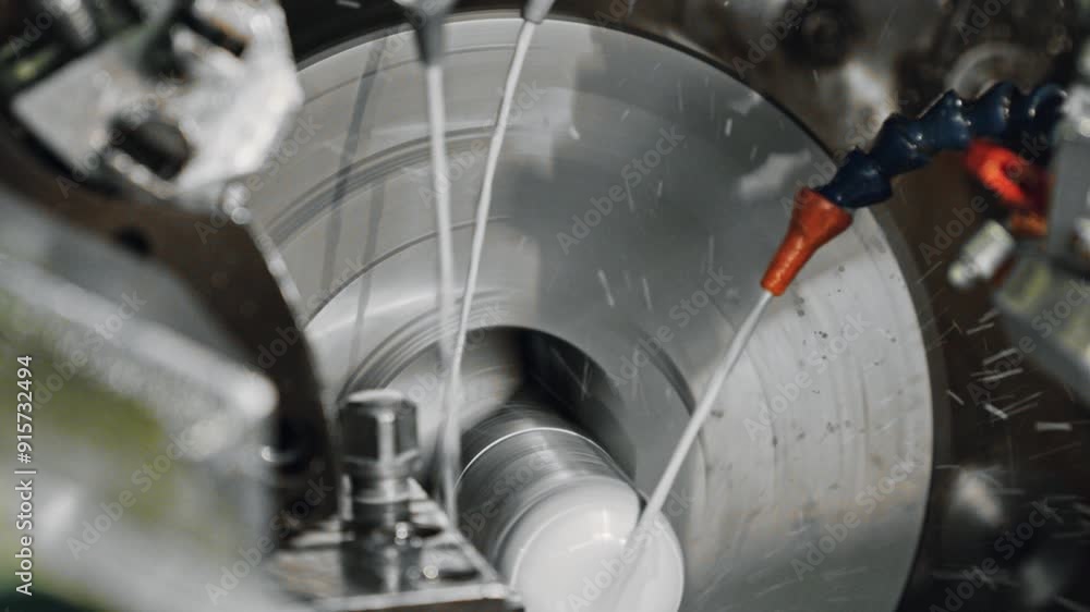 Poster precision metalworking on a high-speed lathe with cutting fluid cooling and lubricating a rotating w