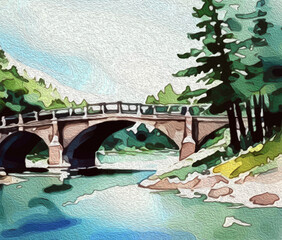 Spring landscape. Oil painting . Pattern to print for wall decorations. Generated by Ai