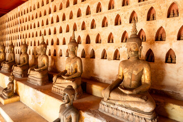 Fototapeta premium cloister wall with more than 2,000 ceramic and silver Buddha images in Wat Si Saket features in Vientiane , Laos