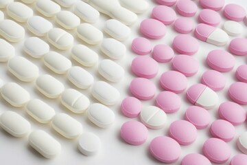 Stylish Close-up of Pills Arranged on Bl_BOARDs with a White and Pink Color Scheme for a Clean and Modern Look