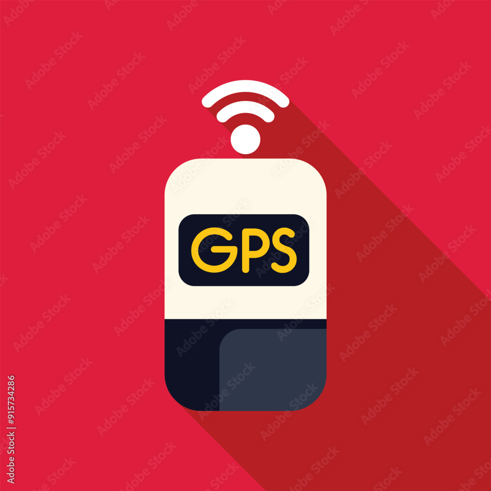 Poster gps device sending a wireless signal, showing its location on a digital map