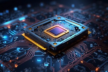 Cpu on a motherboard. technology background. High resolution 3d render
