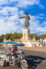 Statue of King Chao Anouvong, king from the last monarch of the Kingdom of Vientiane, looks out...